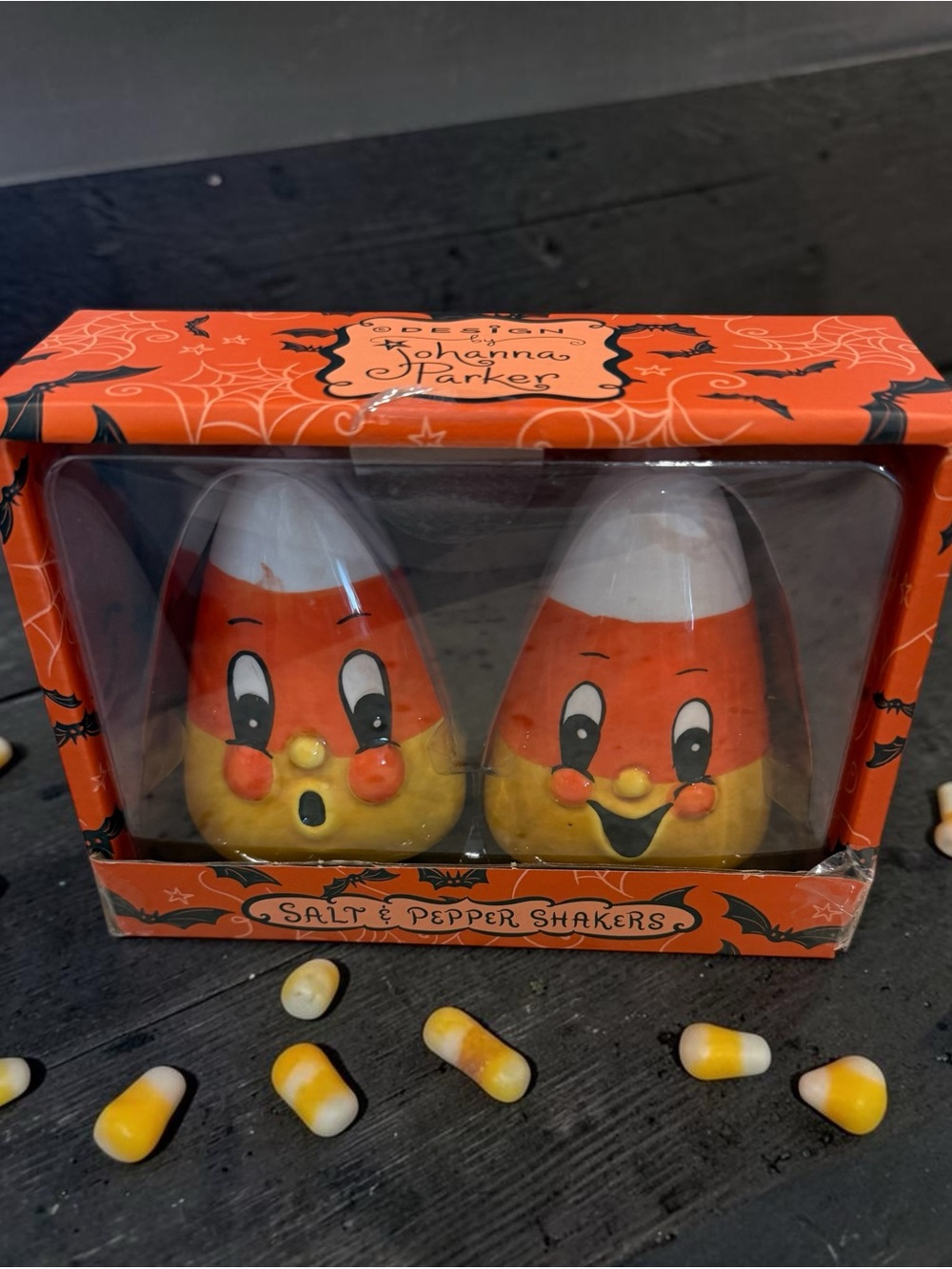 Johanna Parker Orange Candy Corn Salt & Pepper Shakers